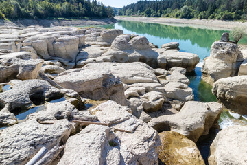 Impressive rock formation in the Ain river, Jura