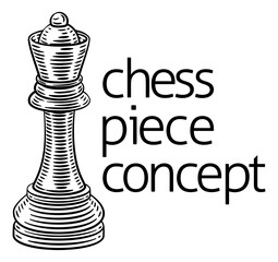 A queen chess piece in vintage woodcut style concept