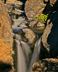 Montgomery Creek flows into a cascade and then drops sixty feet into the gorge below.