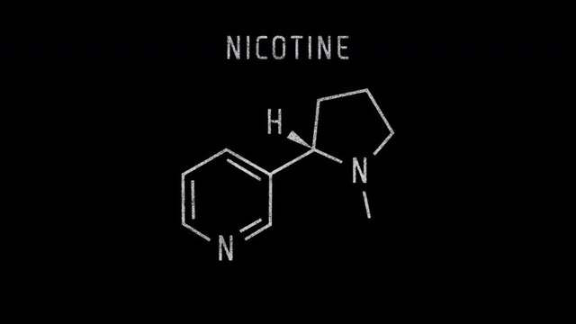 Nicotine Molecular Structure Symbol Sketch or Drawing Animation on black background and Green Screen