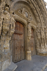 entrance of the gothic and baroque church of Santa Maria in Requena, Valencia province, Spain