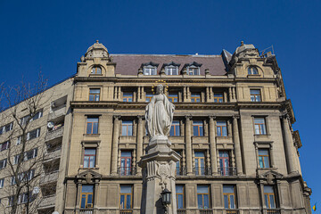 Sculpture of Virgin Mary in center of Lviv (Lvov), Ukraine.