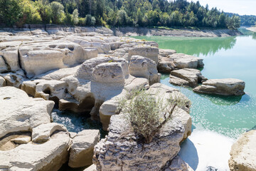 Impressive rock formation in the Ain river, Jura