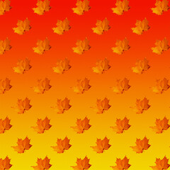 Seamless pattern of red autumn leaves on an orange gradient background. Autumn print on fabric, wrapping paper