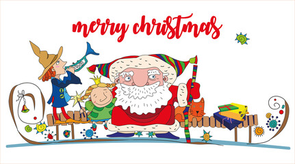 Christmas illustration with Christmas characters on white background
