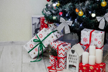 Presents and Gifts under Christmas Tree, Winter Holiday Concept