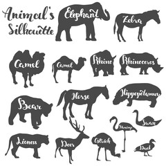 Set of animals silhouette, isolated on white, vector illustration