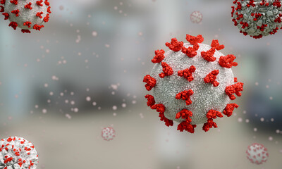 Virus cells influenza background as dangerous flu strain cases as a pandemic risk concept with disease cell. 3D render.