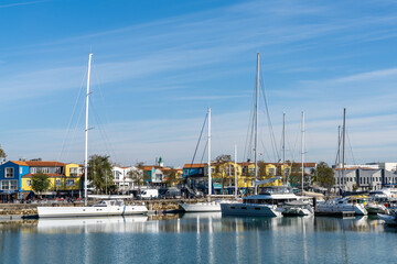 Fototapeta na wymiar lexpenisve luxury boats in the harbor of La Rochelle