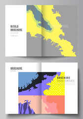 Vector layout of two A4 cover mockups design templates for bifold brochure, flyer, cover design, book design, brochure cover. Japanese pattern template. Landscape background decoration in Asian style.