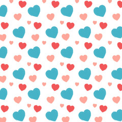 Fototapeta na wymiar seamless pattern for valentine's day with small pink, blue and red hearts