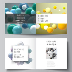 Obraz premium Vector layout of two covers templates for square bifold brochure, flyer, magazine, cover design, book design. Abstract vector futuristic background with colorful 3d spheres, glossy bubbles, balls.
