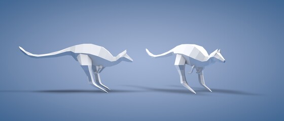 3D illustration of Kangaroo jumping white, Low Poly.