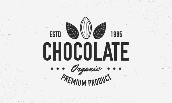 Cocoa Beans, Chocolate, Cacao logo, poster. Chocolate trendy logo with Cocoa Bean and leaves. Vector emblem template.