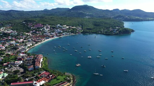 Anse mitan aerial view beautiful bay Martinique leisure boats french overseas territory 