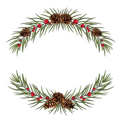 Christmas garland with pine tree branches.isolated on white for New Year greeting cards, banners, invitations, calendars
