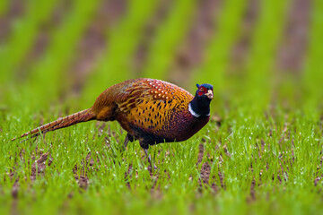 a adult pheasant on green meadow