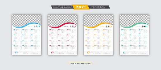 Wall calendar 2021 template design for any company or business service with 4 color variations