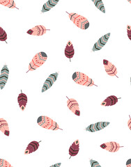 boho seamless pattern with feathers, vector illustration
