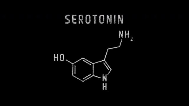 Serotonin or Hydroxytryptamine Molecular Structure Symbol Sketch or Drawing Animation on Black Background and Green Screen