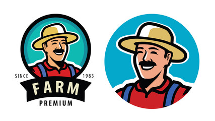Farmer with hat symbol. Farm, agriculture vector illustration