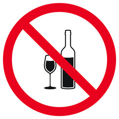 No alcohol (alcohol ban) sign on white background. Vector illustration.