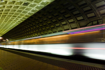 Subway station with moving train - Washington D.C. United States of America