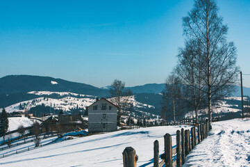 landscape view of snowed winter mountains