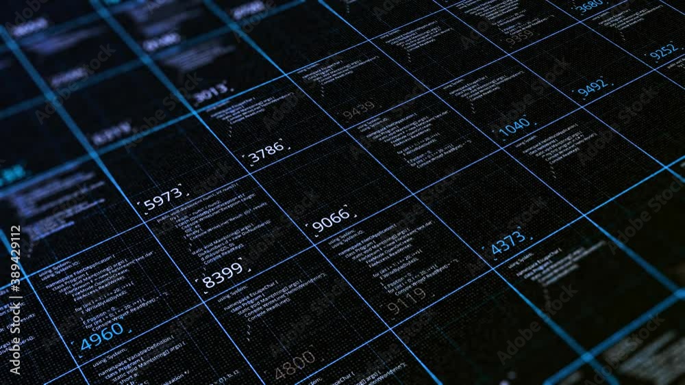 Poster table with computer code data. animation. informational table of computational codes and numerical r