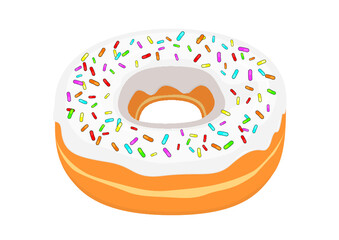 White glazed donut with sprinkles on top icon in cartoon style on a white background