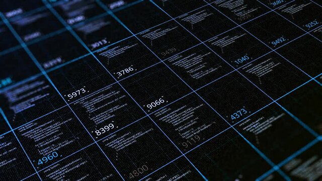Table with computer code data. Animation. Informational table of computational codes and numerical results in cells. Computer codes in cells for calculation