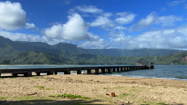 Beach pier on Hanalei Bay, Kauai