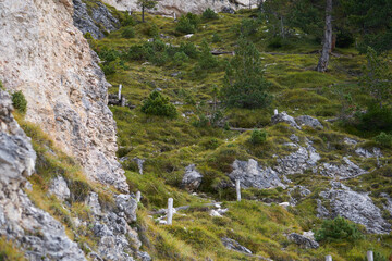 iking trekking path from wolkenstein to the stevia hut with the in october 2020, beautiful nature dolomites