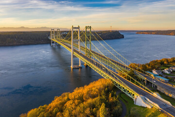 Narrows bridge during the sunset in Tacoma Washington