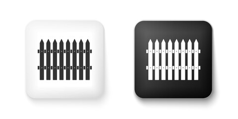 Black and white Fence wooden icon isolated on white background. Garden fence sign. Square button. Vector.
