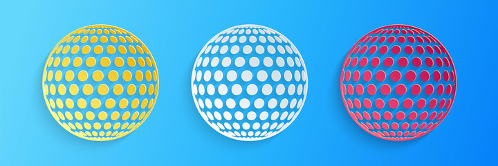 Paper cut Golf icon isolated on blue background. Paper art style. Vector.