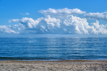 Blue sea and beach background of Asprovalta, Halkidiki, Greece