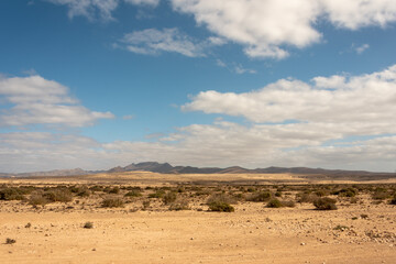 Typical landscape of Fuerteventura, Canary Islands. Barlovento desert area. 