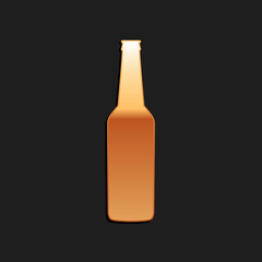 Gold Beer bottle icon isolated on black background. Long shadow style. Vector.