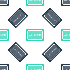 Green Doormat with the text Welcome icon isolated seamless pattern on white background. Welcome mat sign. Vector.