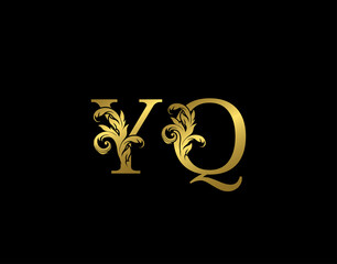 Gold Y, Q and YQ Luxury Letter Logo Icon. Graceful royal style. Luxury alphabet arts logo.
