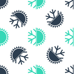 Green Hot and cold symbol. Sun and snowflake icon isolated seamless pattern on white background. Winter and summer symbol. Vector.