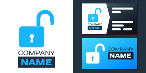 Logotype Open padlock icon isolated on white background. Opened lock sign. Cyber security concept. Digital data protection. Safety safety. Logo design template element. Vector.