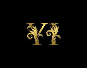 Gold Y, I and YI Luxury Letter Logo Icon. Graceful royal style. Luxury alphabet arts logo.