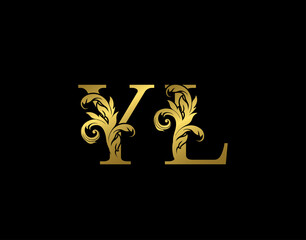 Gold Y, L and YL Luxury Letter Logo Icon. Graceful royal style. Luxury alphabet arts logo.