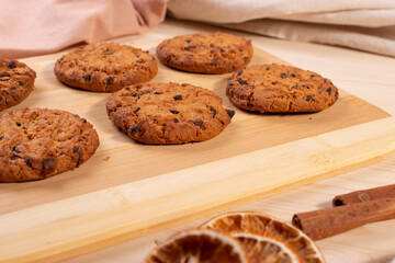 yummy homemade natural cookies on the rustic surface