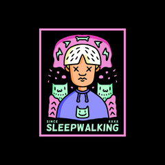 Young man with sleepwalking typography, illustration with hipster style. Vector graphics for t-shirt prints and other uses.