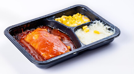 BBQ Rib TV dinner in the plastic serving tray