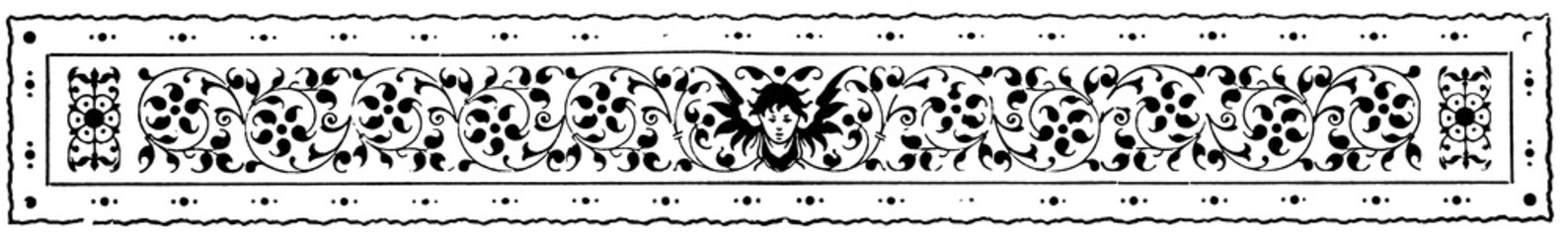 Abstract floral ornament, chapter separator in a book. Illustration of the 19th century. White background.