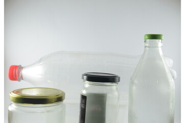 Empty bottles and jar for recycle